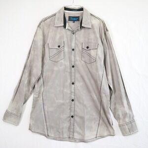 Roar Shirt Mens Large Signature All Star‎ Flap Pocket Button Up Gray Long Sleeve